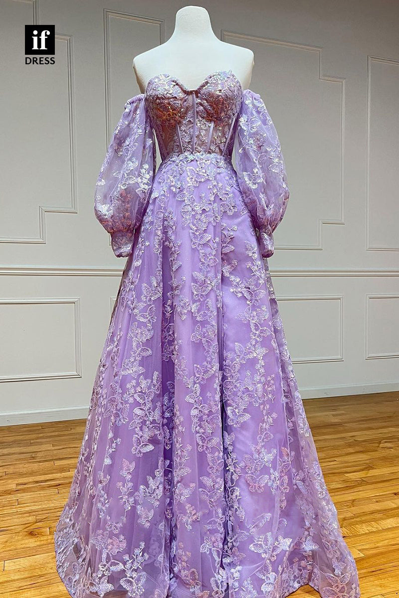 30858 Aline Sweetheart Allover Lace Prom Dress 2022 with Sleeves