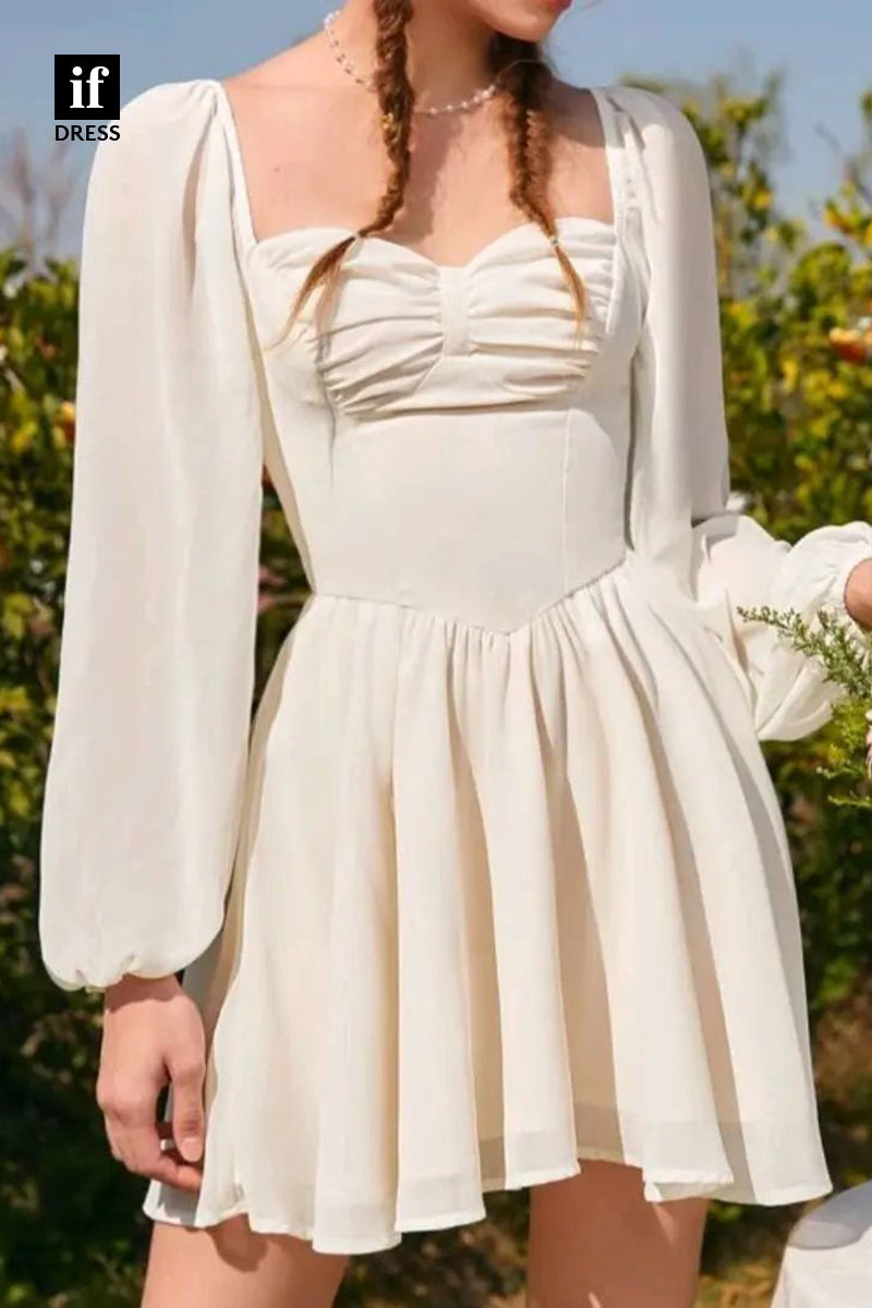 F1584 - Classic A-Line Sweetheart Long Sleeves Ruched Cocktail Homecoming Party Dress