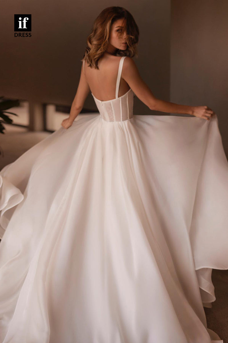 31508 - Romantic Straps Sweetheart Beads A-Line Boho  Wedding Dress