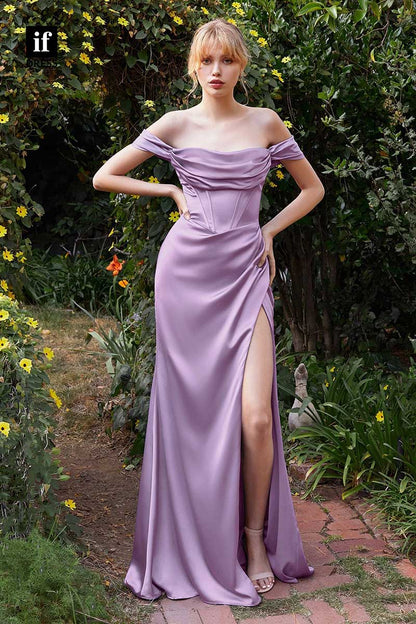 31926 - Charming Strapless Pleats High Slit Long Prom Party Bridesmaid Dress