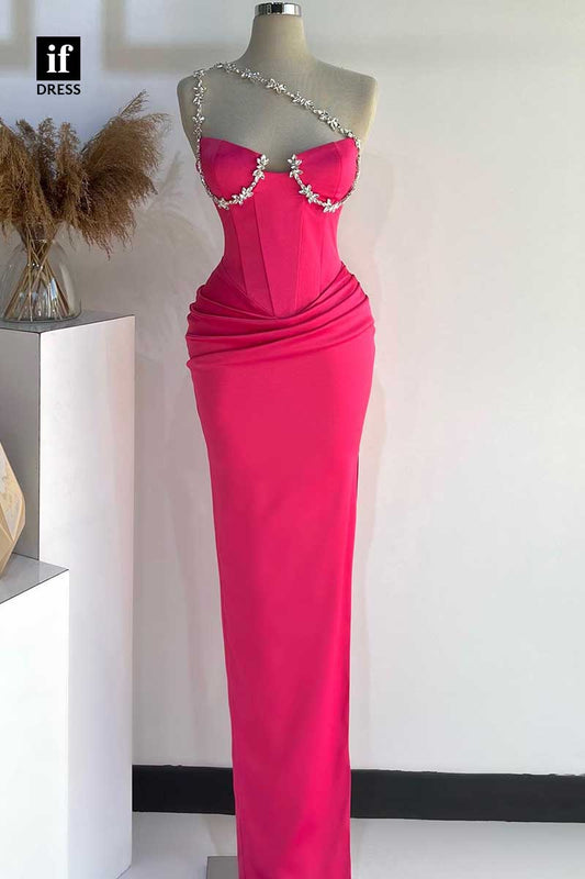 32903 - Elegant One Shoulder Sheath Beads Sleeveless Prom Evening Formal Dress