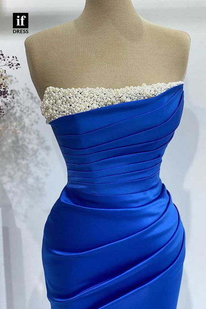 32909 - Classic Off Shoulder Beads Pleats Side Slit Prom Evening Formal Dress