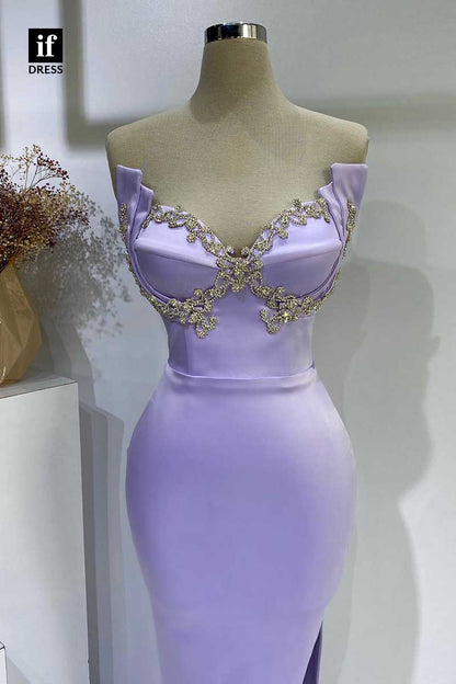 32913 - Uniques V-Neck Strapless Beads Side Slit Prom Evening Formal Dress