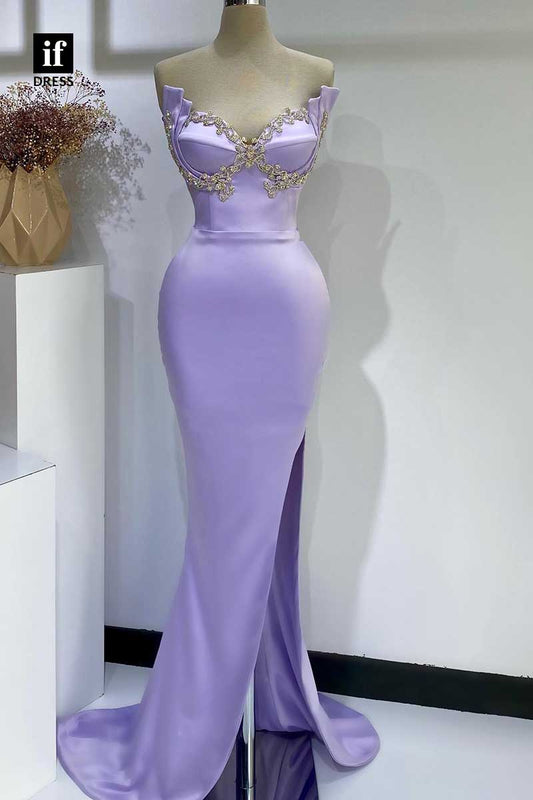 32913 - Uniques V-Neck Strapless Beads Side Slit Prom Evening Formal Dress