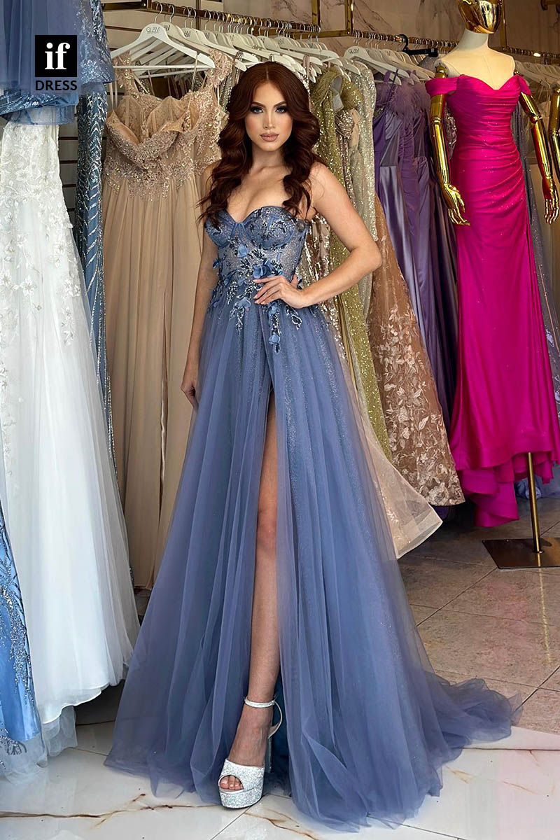 32949 - Glamorous Strapless A-Line Appliques Prom Evening Formal Dress with Slit