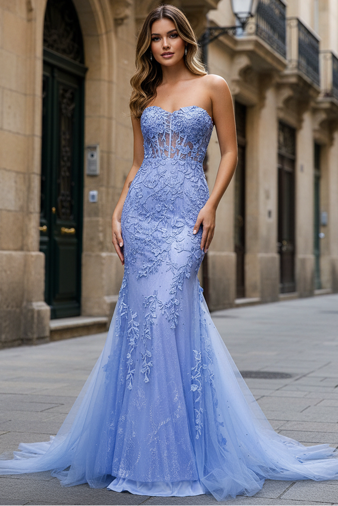 34038 - Off Shoulder Mermaid Sweetheart Lace Appliques Long Prom