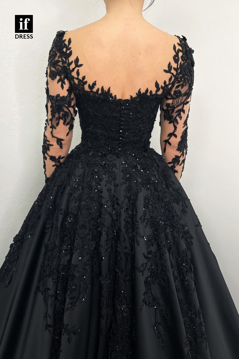 34131 - Classy V-Neck Appliques A-Line Prom Formal Evening Dress with Sleeves