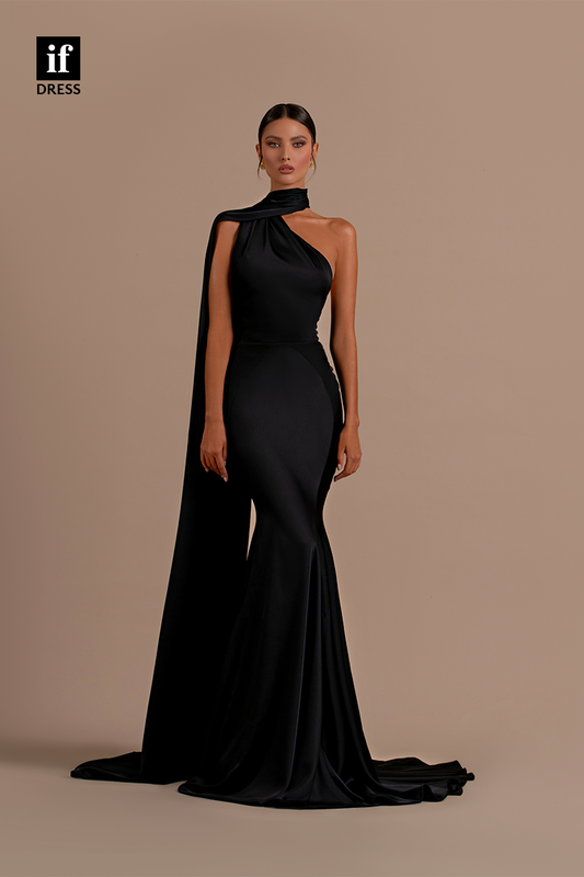 34185 - Elegant Mermaid Sleeveless Satin Long Evening Prom Formal Dress