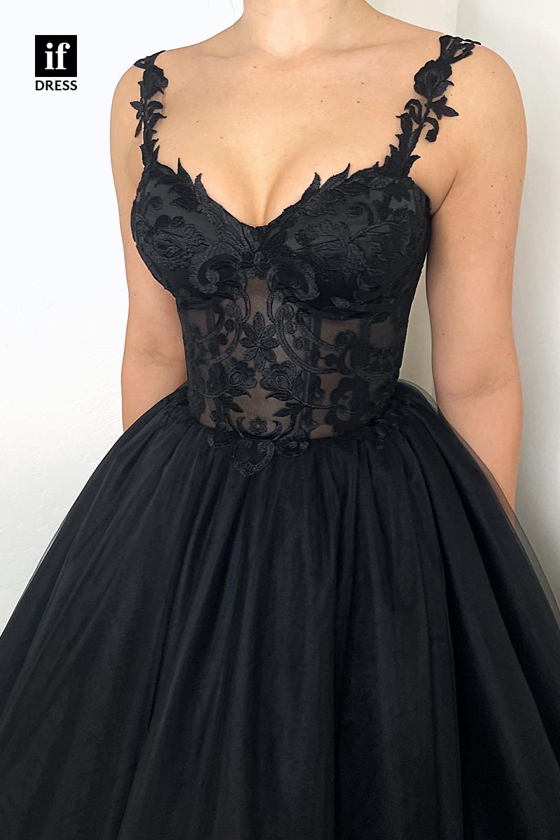 34192 - A-Line Straps Lace Appliques Sleeveless Prom Evening Dress