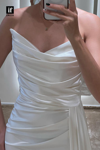 34230 - Classic Off-Shoulder V-Neck Pleats Long Prom Formal Dress with Slit
