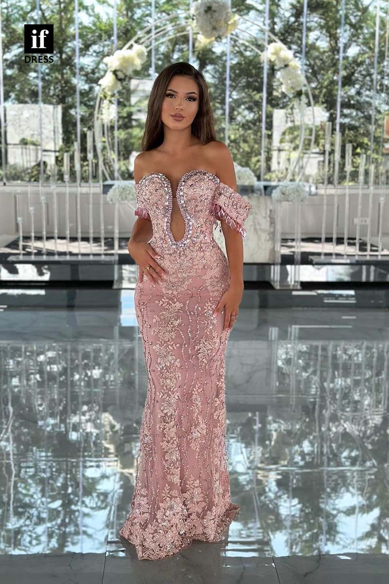 34340 - Sexy Off-Shoulder Side Slit Sheath Prom Formal Evening Dress