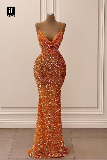 34352 - Sexy Spaghetti Straps Sequined Prom Evening Formal Dress