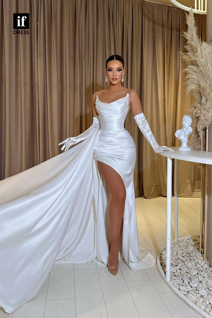 34368 - Unique Scoop Off Shoulder Pleats Prom Formal Evening Dress