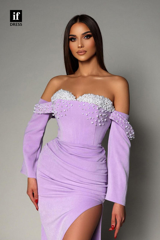 34374 - Sparkly Spaghetti Straps Slit Sequined Prom Evening Formal Dress