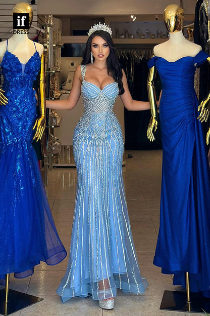 34384 - Stunning Strap Sequins Appliques Sleeveless Prom Evening Formal Dress
