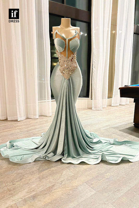 34458 - Wonderful Mermaid Ruched Beads Prom Evening Dress For Black Girls