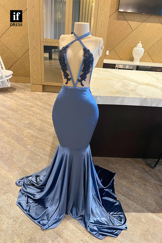 34460 - Adorable Halter Mermaid Ruched Prom Evening Dress For Black Girls