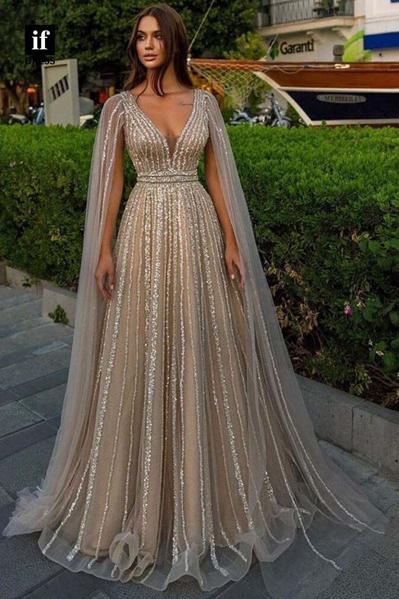 34563 - Luxurious V-Neck A-Line Sequins Prom Evening Formal Dress