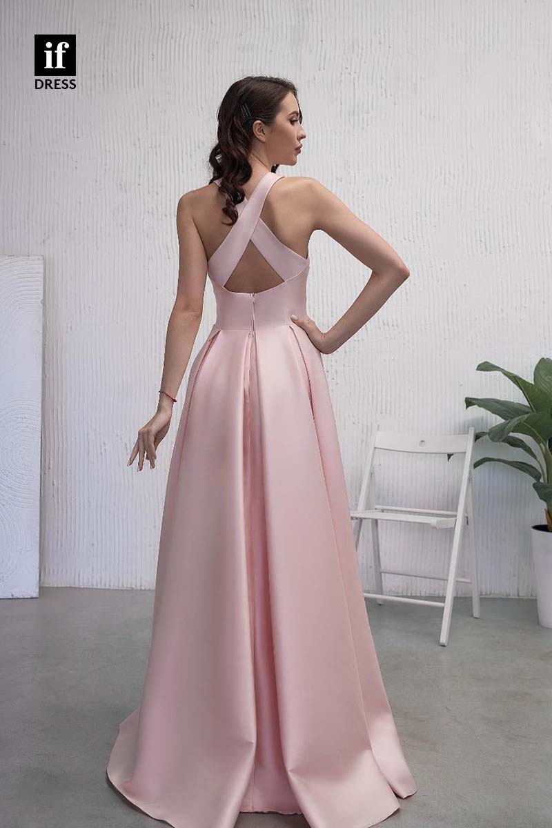 34601 - Chic Halter A-Line Side Slit Long Prom Evening Formal Dress