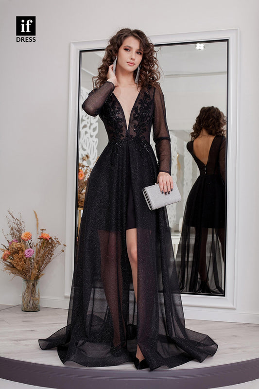 34622 - Chic Plunging V-Neck Long  Tulle Evening Formal Dress