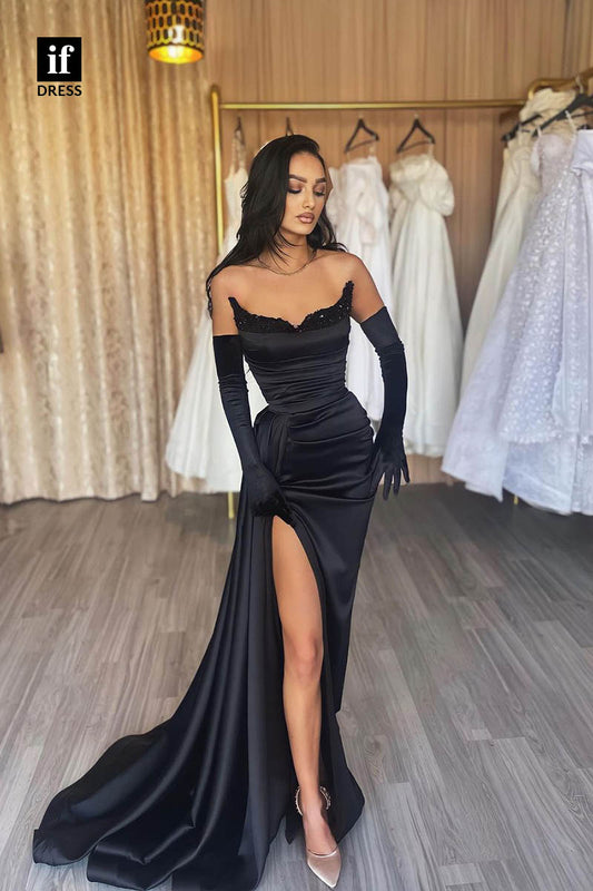 34653 - Unique V-Neck Pleats Beads Long Sleeves Prom Evening Formal Gown
