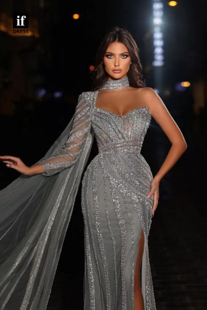 34685 - Luxurious One Shoulder Sequines Appliques Prom Evening Formal Dress