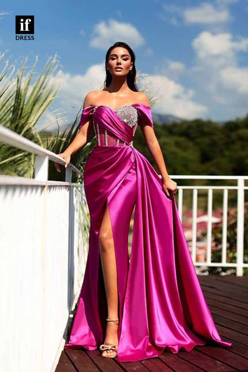 34687 - Gorgeous Strapless Beads Pleats Prom Evening Formal Dress with Train