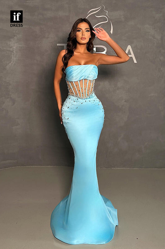 34716 - Sexy/Hot Strapless Beads Sheer Mermaid/Trumpet Prom Evening Formal Dress
