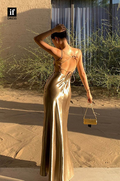 34770 - Simple Straps Scoop Pleats Elastic Satin Party Casual Prom Dress