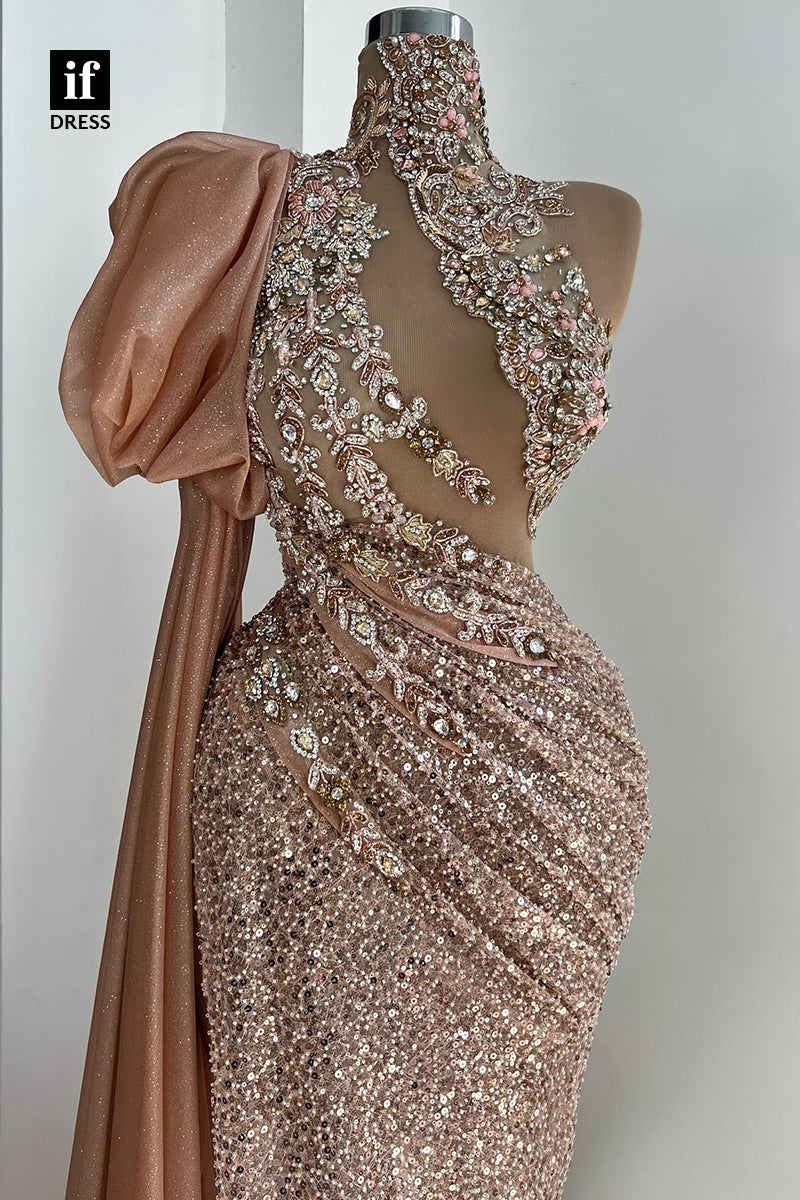 34872 - Glamorous Beads High Slit Sheath/Column Evening Formal Dress