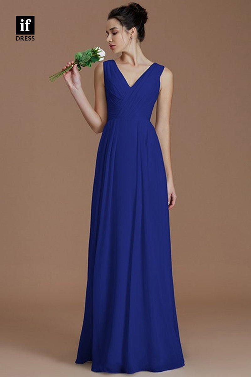 B5035 - Sheath/Colummn Straps V-Neck Sleevesless Pleats Long Bridesmaid Dress