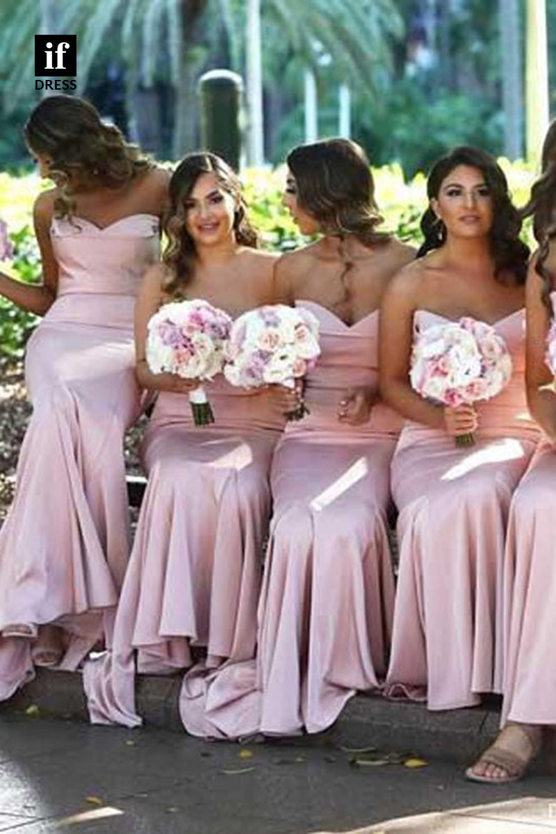 B5048 - Off Shoulder Sweetheart Ruched Sheath Long Bridesmaid Dress