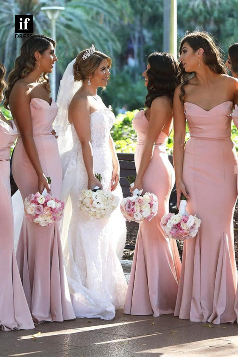 B5048 - Off Shoulder Sweetheart Ruched Sheath Long Bridesmaid Dress