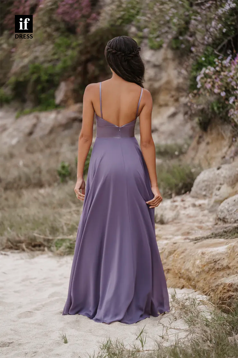 B5073 - Simple Spaghetti Straps Scoop A-Line Long Bridesmaids Dress