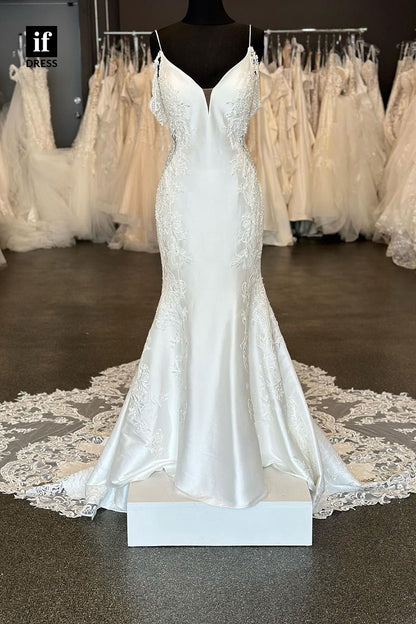 71055 - Medern Spaghetti Straps V-Neck Meremaid Beach Wedding Dress