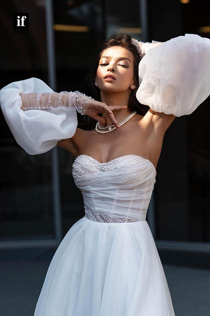 71061 - Off Shoulder Sweetheart A-Line Side Slit Bohemian Wedding Dress