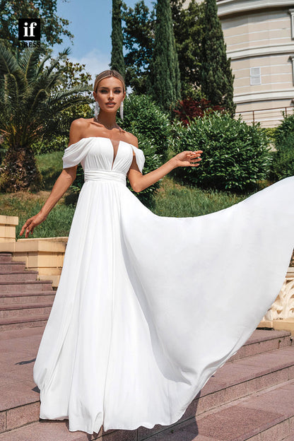 71072 - Off Shoulder Cap Sleeves A-Line Illusion Boho Wedding Dress