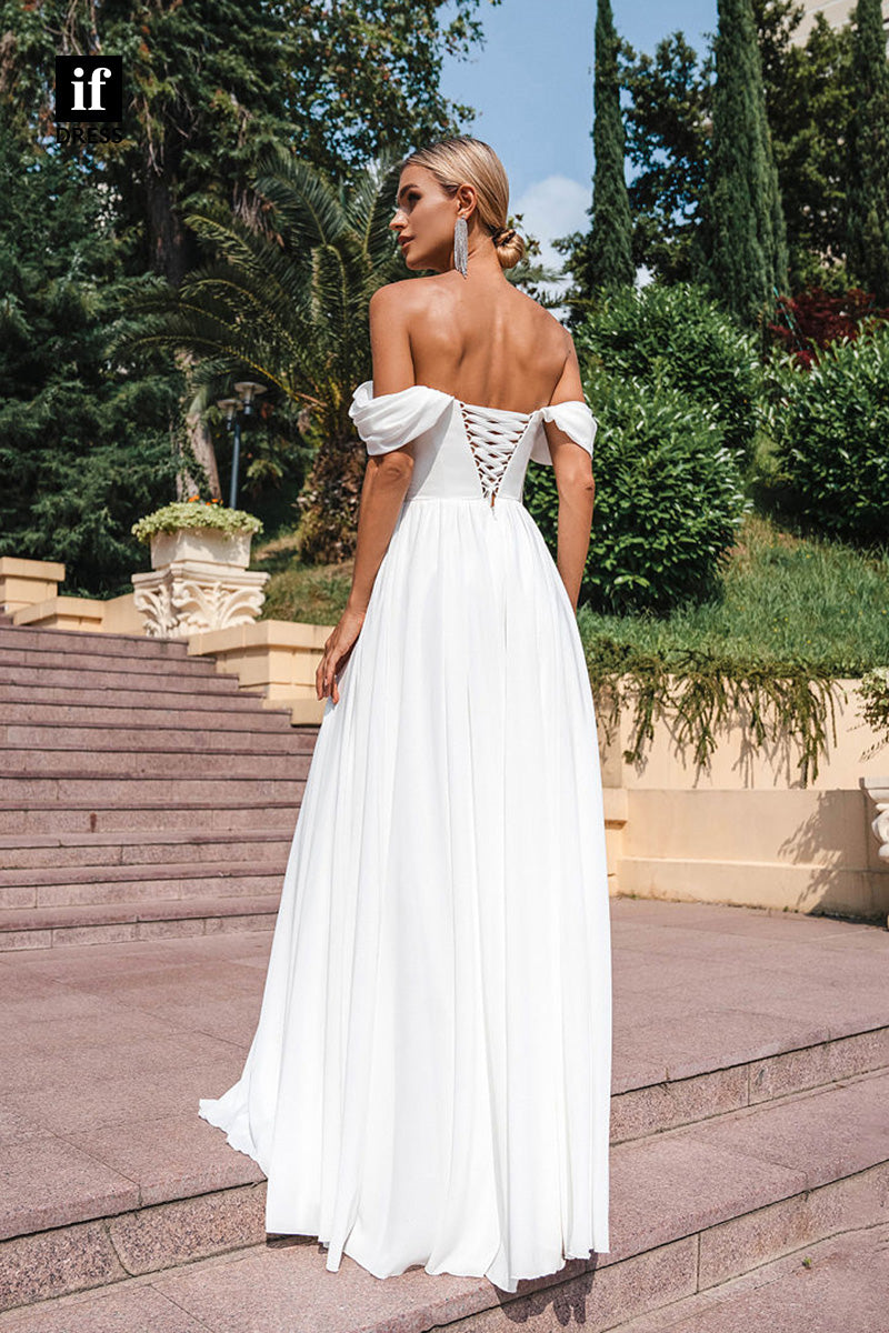 71072 - Off Shoulder Cap Sleeves A-Line Illusion Boho Wedding Dress
