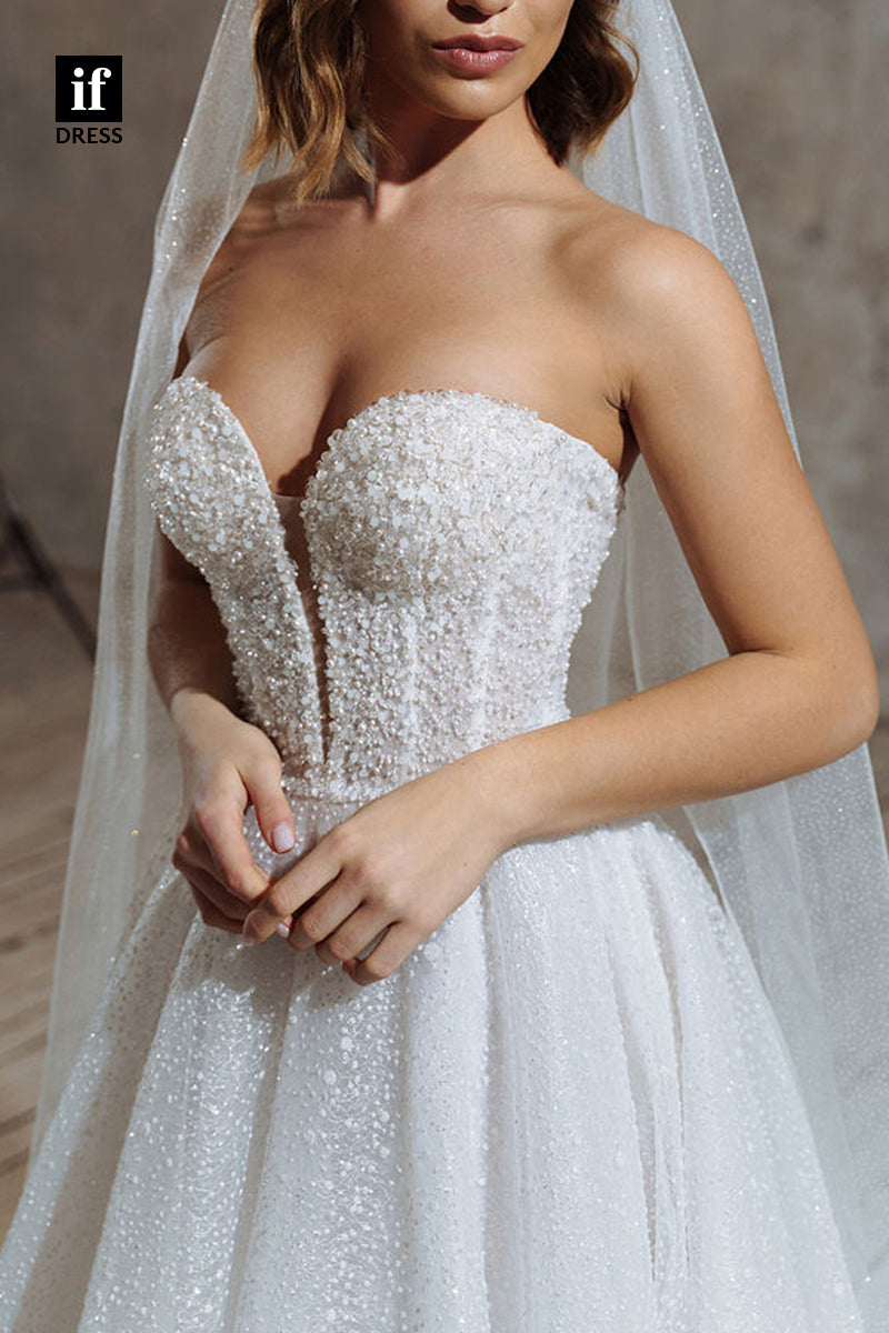 71080 - Classic Off Shoulder V-Neck A-Line Tulle Beach Wedding Dress