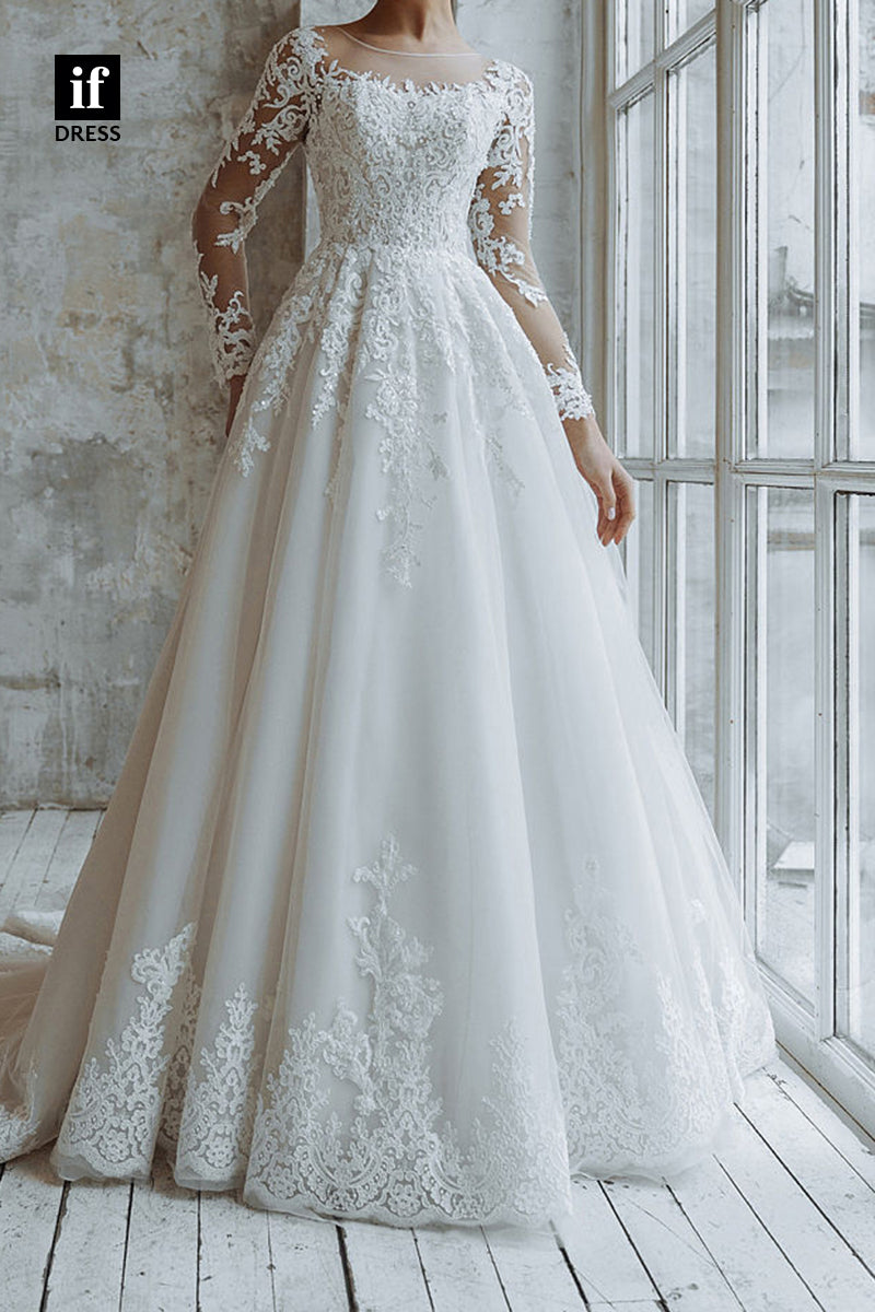 71081 - Exquisite Long Sleeves A-Line Appliques Bohemian Wedding Dress
