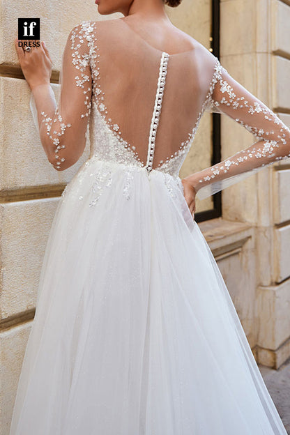 71083 - Amazing Plunging V-Neck A-Line Appliques Boho Wedding Gown