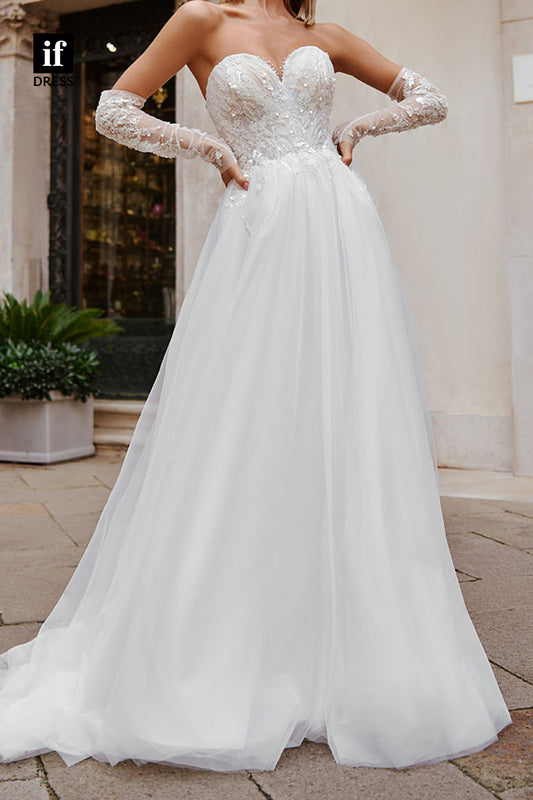71088 - Strapless Sweetheart Appliques A-Line Tulle Beach Wedding Dress
