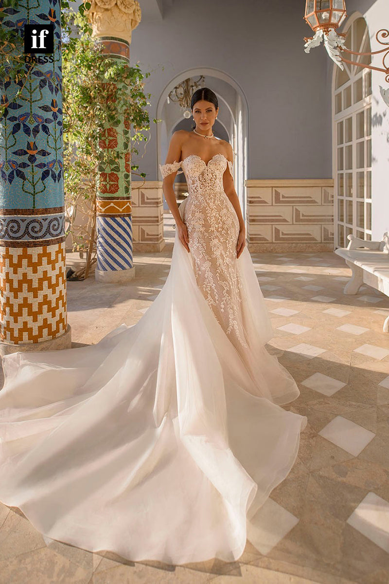 71089 - Amazing Off-Shoulder Lace Appliques Bohemian Wedding Dress