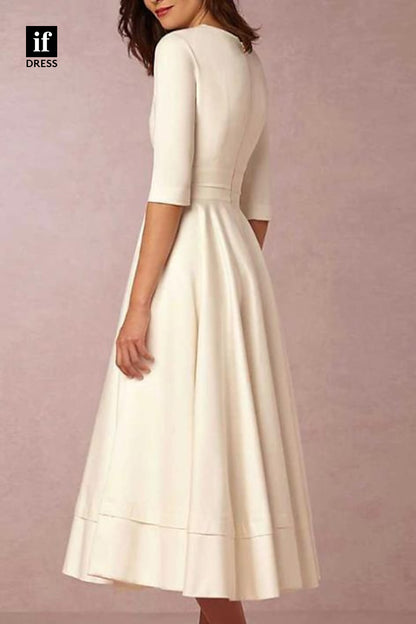 71094 - Elegant A-Line Ruched V-Neck Simple Beach Wedding Dress with Pockets