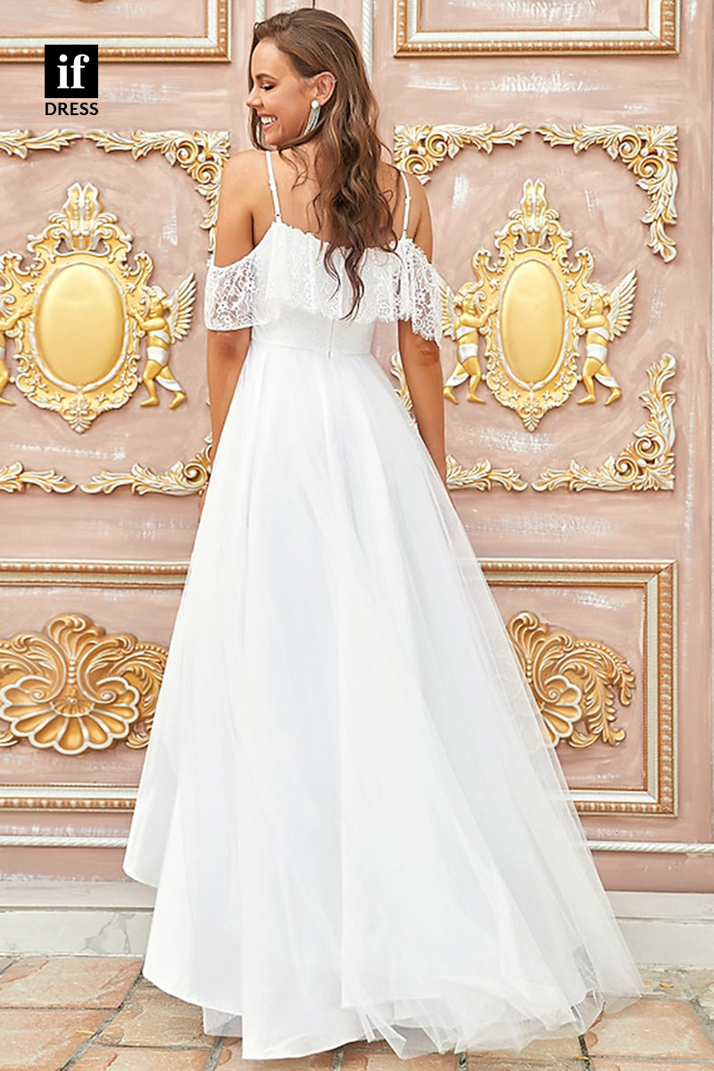 71096 - Timeless Spaghetti Straps Cap Sleeves Ruched Beach Wedding Gown