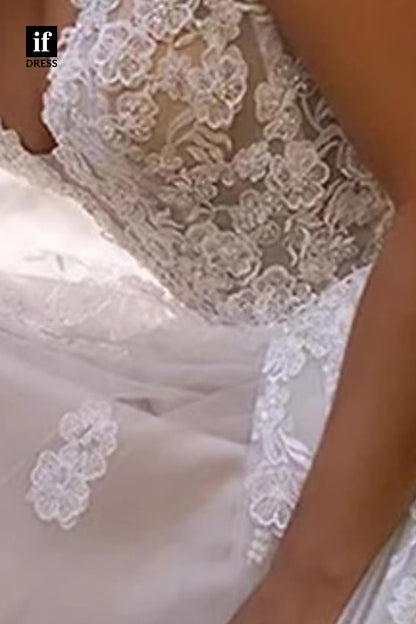 71105 - Glamorous Straps V-Neck Lace Appliques Bohemain Wedding Dress with Train