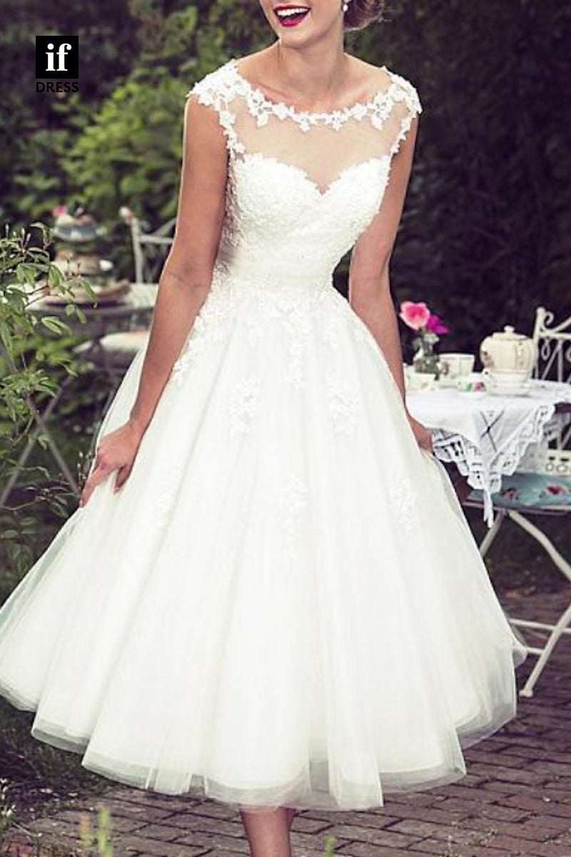 71106 - A-Line High Neck Sleeveless Appliques Country Beach Wedding Dress