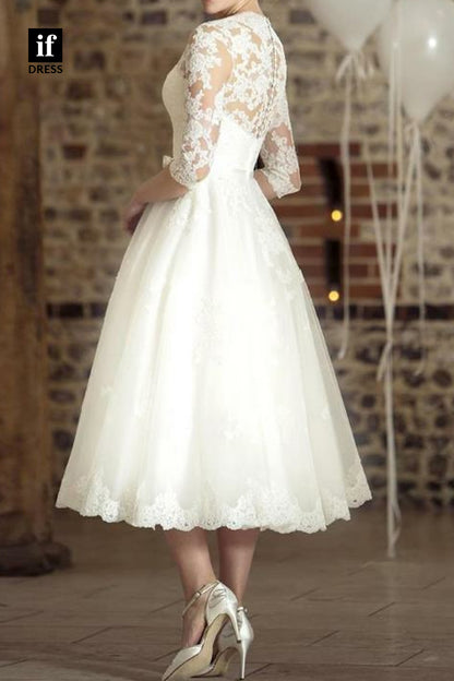 71113 - Elegant A-Line V-Neck Long Sleeves Appliques Boho Wedding Dress