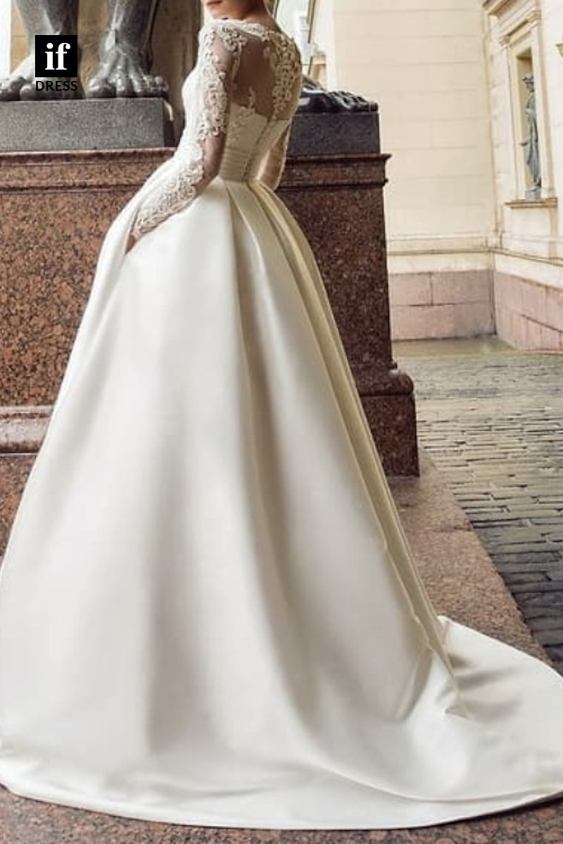 71116 - Stunning A-Line Long Sleeves Appliques Boho Wedding Dress woth Train