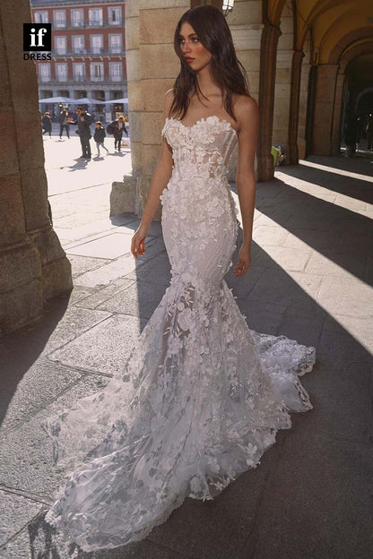 71155 - Mermaid/Trumpet Lace Appliques Sweetheart Country Boho Wedding Dress